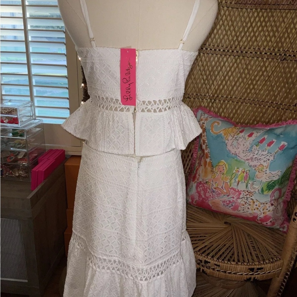 Lilly Pulitzer NWT Jan Peplum Crop Top & Skirt Set White Eyelet $228 Size 6 - Picture 6 of 15